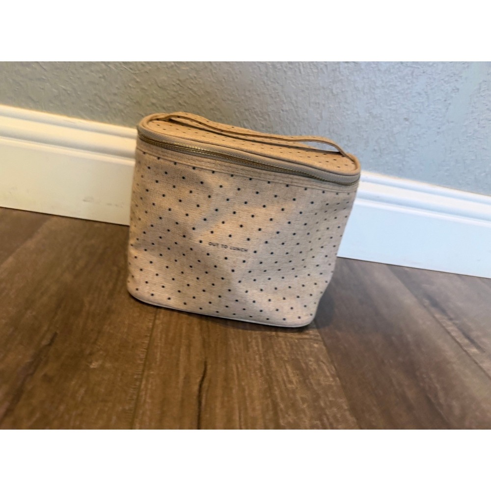 Kate Spade New York Out To Lunch Insulated Bag Beige Navy Polka Dot Linen Tote
